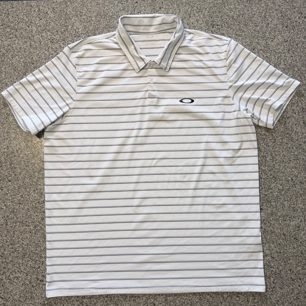 Oakley Golf Polo Mens XL White Striped Stretch Regular Fit